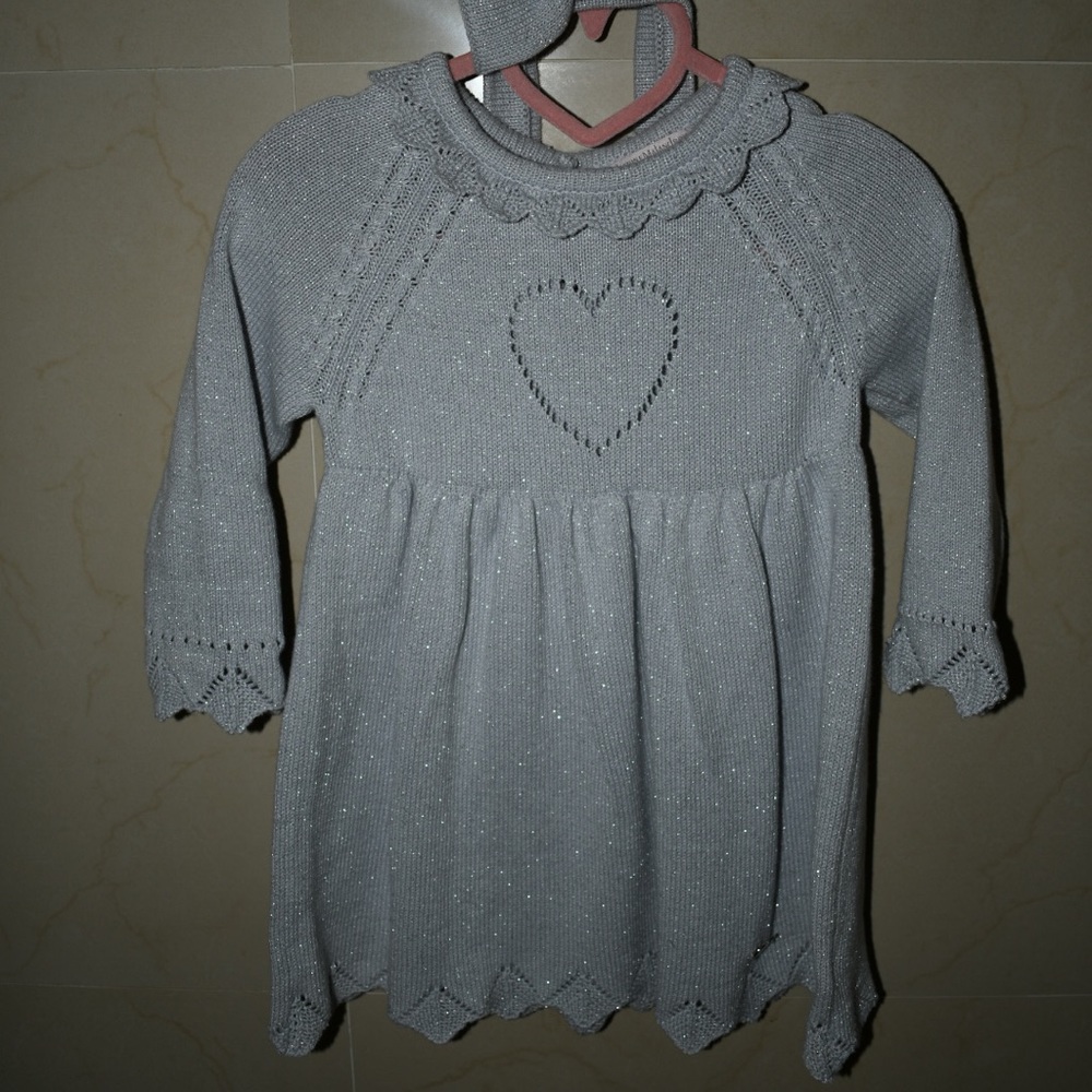 Toddler Grey knit dress with head band